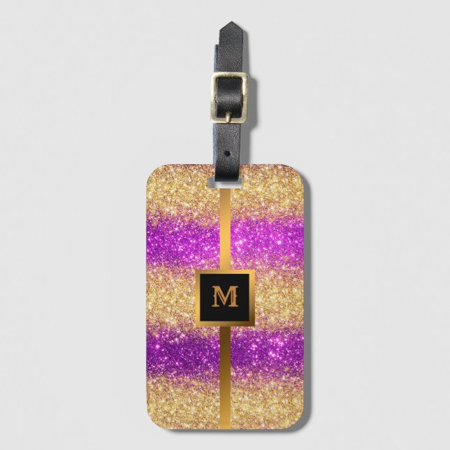 Luxus Lila Gold Glitzer Gepäckanhänger (Vorderseite Vertikal)