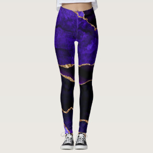 Luxus Lila und Gold Glitzer Agate Leggings