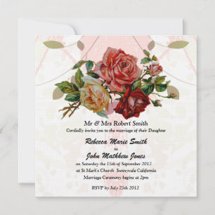 Luxus Linen Drei Rose Hochzeit Einladung