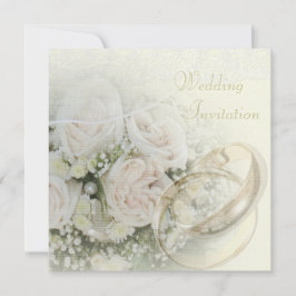 Luxus-Linen Hochzeitsbänder, Rose, Doves & Lace Einladung