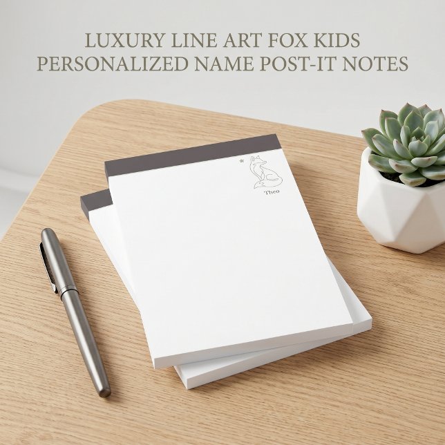 Luxus-Linienkunst-Fuchs Kids Personalisierter Name Post-it Klebezettel (Luxury Line Art Fox Kids Personalized Name Post-it Notes)