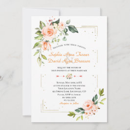 Luxus Living Coral Floral Gold Glitzer Hochzeit Einladung