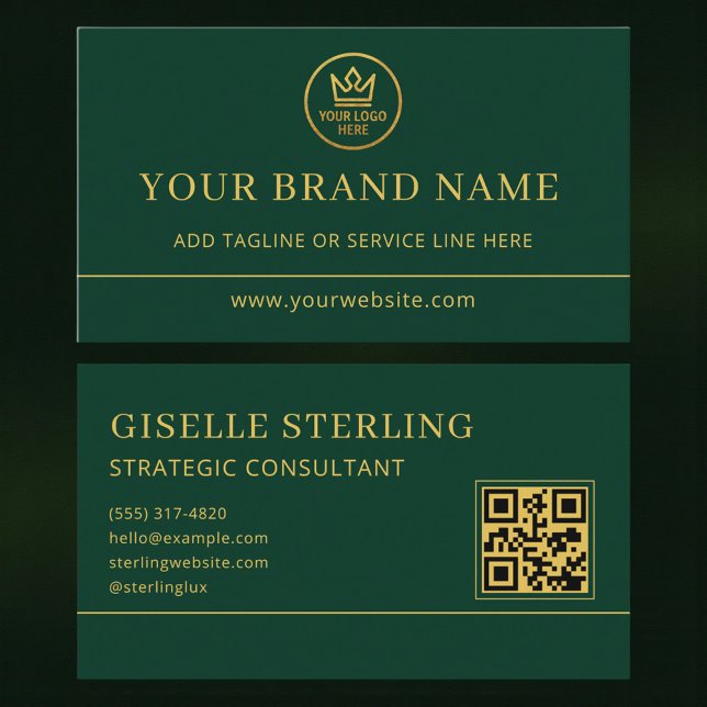 Luxus-Logo Grün Gold QR-Code Visitenkarte (Von Creator hochgeladen)