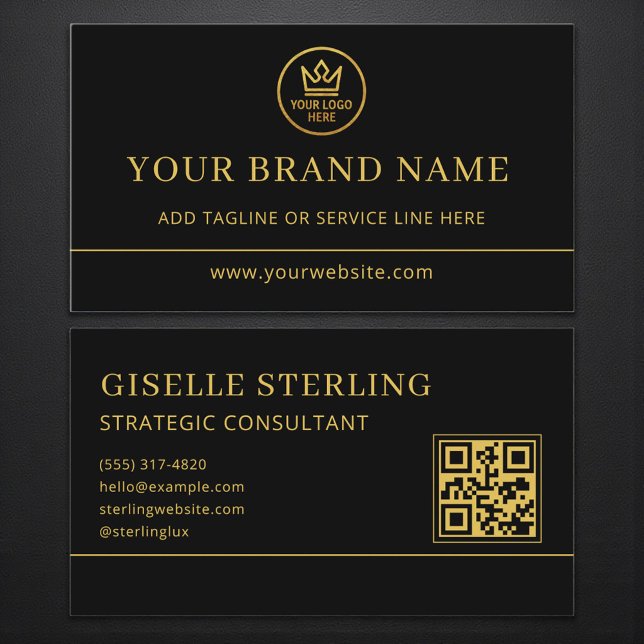 Luxus-Logo Schwarz Gold QR-Code Visitenkarte (Von Creator hochgeladen)