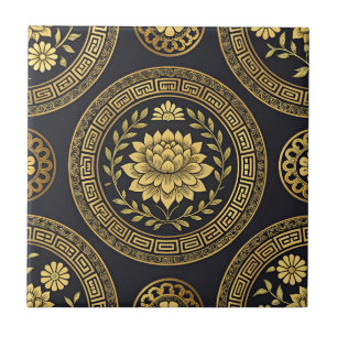 Luxus-Lotus-Mandala-Gold-Emblem Fliese