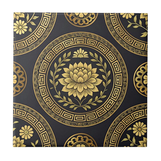 Luxus-Lotus-Mandala-Gold-Emblem Fliese (Vorderseite)