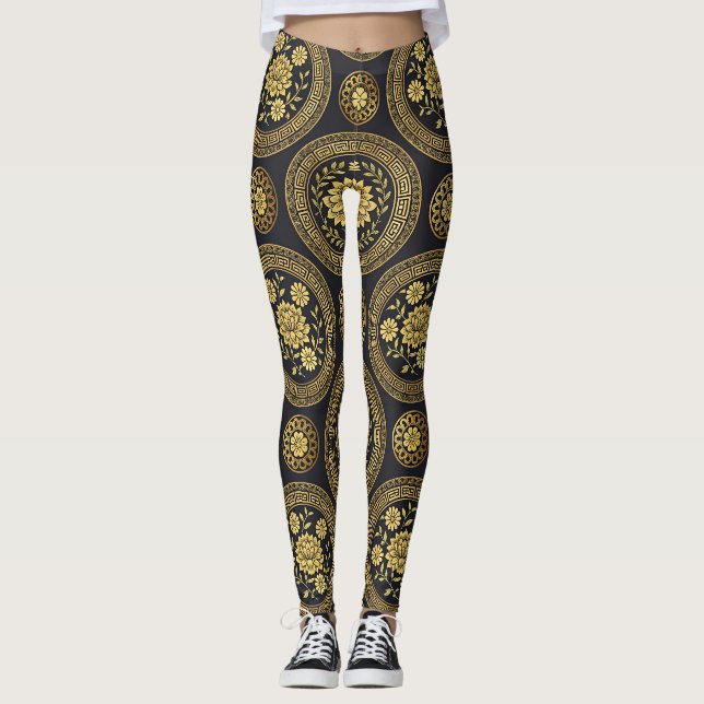 Luxus-Lotus-Mandala-Gold-Emblem Leggings (Vorderseite)