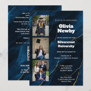 🎓Luxus-Marmor-Abschlussfeier der Navy mit QR-Code Einladung