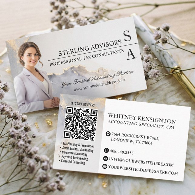 Luxus-Marmor-Achat-Buchhalter-Steuerberater QR Visitenkarte (Luxury Marble Agate Accountant Tax Consultant QR Business Card)