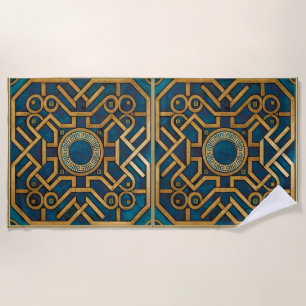 Luxus-Marmor Art Deco Blau Gold Griechischer Schlü Strandtuch