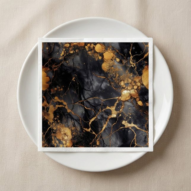 Luxus-Marmor-Effekt aus schwarzem und goldenem Mar Serviette (Black and gold luxury marble effect Napkins.)