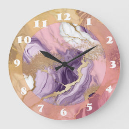 Luxus-Marmor-Glitter Rosa Lila Gold Große Wanduhr