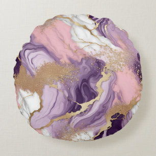 Luxus-Marmor Glitter Rosa Lila Gold Rundes Kissen