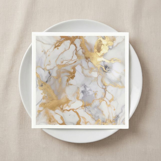 Luxus-Marmor in Weiß und Gold - Napkins-Effekt Serviette (White and gold luxury marble effect Napkins.)