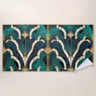 Luxus-Marmor-Mosaik Art Deco Blau Gold & Türkis Strandtuch