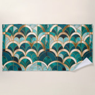 Luxus-Marmor-Mosaik Art Deco Türkis Blau Gold Strandtuch