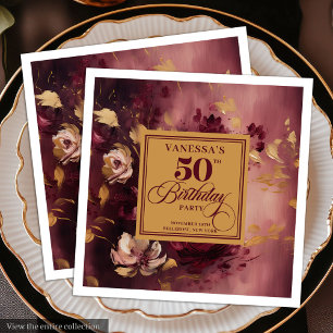 Luxus Marsala Roségold Blumen 50. Geburtstag Serviette
