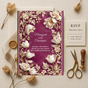 Luxus-Maulbeer-Barock opulente Gold-Tulpen-Hochzei Einladung