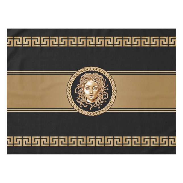 Luxus Medusa Black & Gold Tablecloth Tischdecke (Vorderseite (Horizontal))