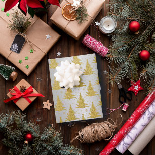 Luxus Metallic Gold Silver Weihnachtsbaummuster Geschenkpapier Set