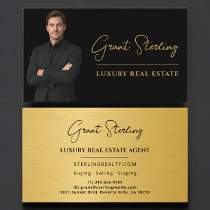 Luxus-Metallimmobilien in Schwarz-Gold-Schrift Visitenkarte