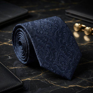 Luxus-Midnight-Navy-Seiden-Jacquard-Barock-Damasku Krawatte