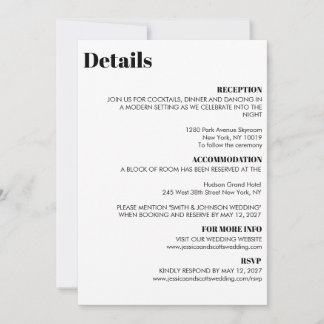 Luxus-Minimal-Hochzeitsdetails-Beilagekarte Einladung