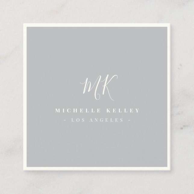 Luxus Minimal Monogram Gray Ivory Klassischer Chic Quadratische Visitenkarte (Vorderseite)