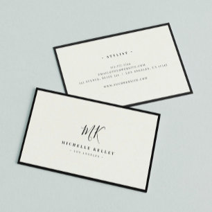 Luxus-Minimal-Monogramm Schwarz Elfenbein Chic Sty Visitenkarte