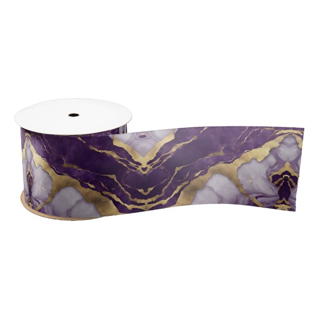 Luxus Minimalistisch Gold Lilac Lila Marble Swirl Satinband (Spule)