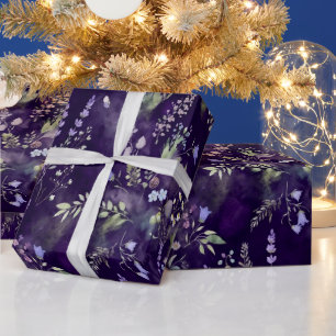 Luxus-Mitternacht-Violett-Wildblumen-Geschenkpapie Geschenkpapier