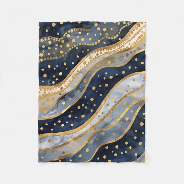 Luxus, Modern, Gold Blau Muster Fleecedecke (Vorderseite)