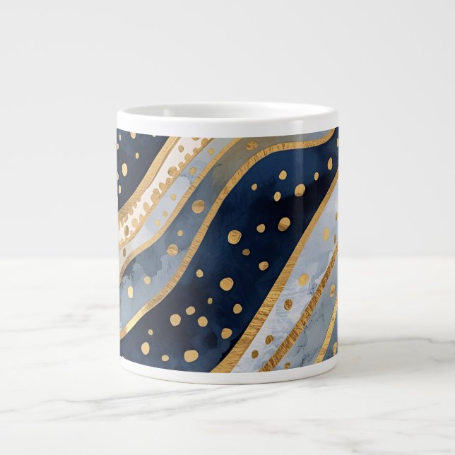 Luxus, Modern, Gold Blau Muster, Jumbo-Tasse (Vorderseite)