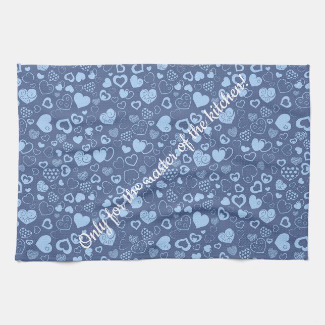 Luxus Moderne Elegante Liebe Blaues Herz Geschirrtuch (Horizontal)