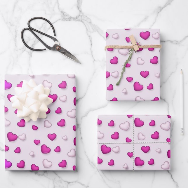 Luxus Moderne Elegante Liebe Rosa Herz Geschenkpapier Set (Vorderseite)