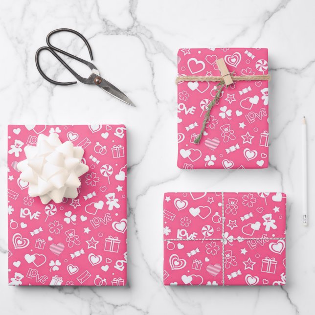 Luxus Moderne Elegante Liebe Rosa Herz Geschenkpapier Set (Vorderseite)