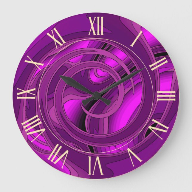 Luxus Moderne Lila Abstrakte Rose Große Wanduhr (Vorderseite)