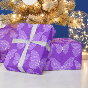 Luxus Moderne Lila Blumen-Schmetterlinge Geschenkpapier