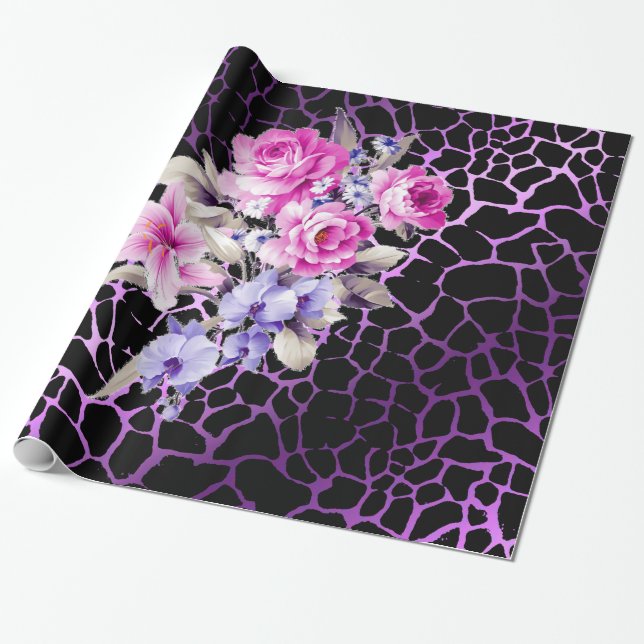 Luxus Moderne Lila Schwarze Rose Tigar Geschenkpapier (Ungerollt)