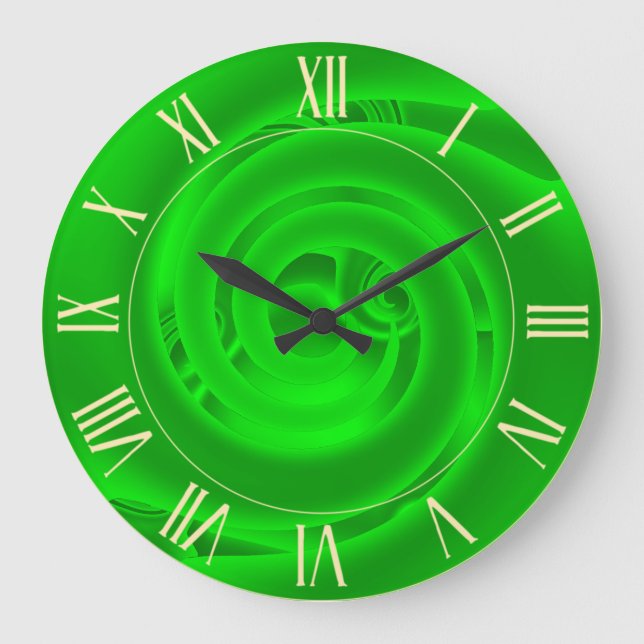 Luxus Moderne Neon Green Abstrakt Floral Rose Große Wanduhr (Vorderseite)