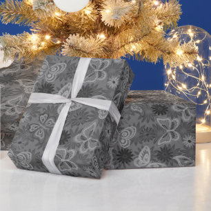 Luxus Moderne Silberne natürliche Blütenschmetterl Geschenkpapier