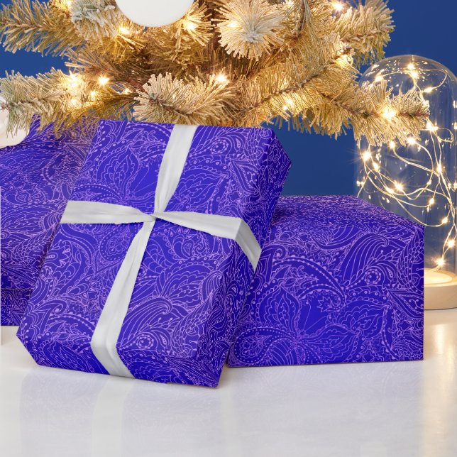 Luxus Moderner Blauer Blauer Blütenschmetterling Geschenkpapier (Feiertage)