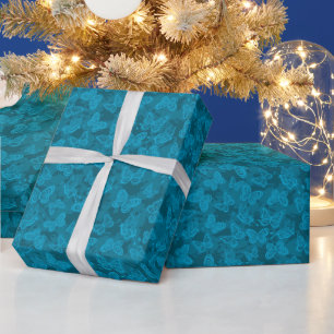 Luxus moderner blauer natürlicher floraler Schmett Geschenkpapier