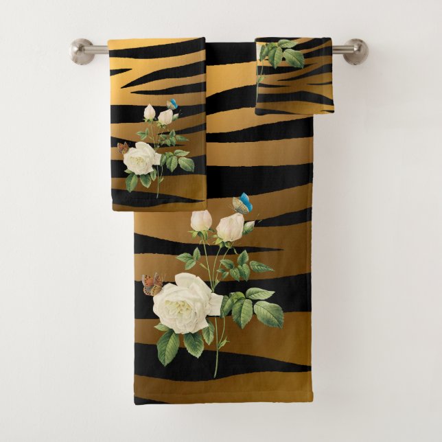 Luxus Modernes Black Gold Rose Tigar Badhandtuch Set (Insitu)