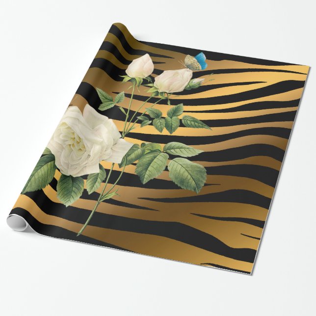 Luxus Modernes Black Gold Rose Tigar Geschenkpapier (Ungerollt)