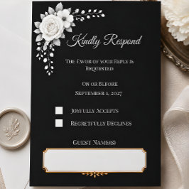 Luxus-Monochrome-Hochzeit RSVP Karte