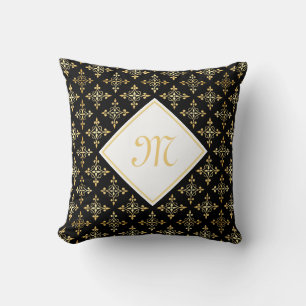 Luxus Monogram Black and Gold Quatre Floral Kissen