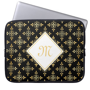 Luxus Monogram Black and Gold Quatre Floral Laptopschutzhülle