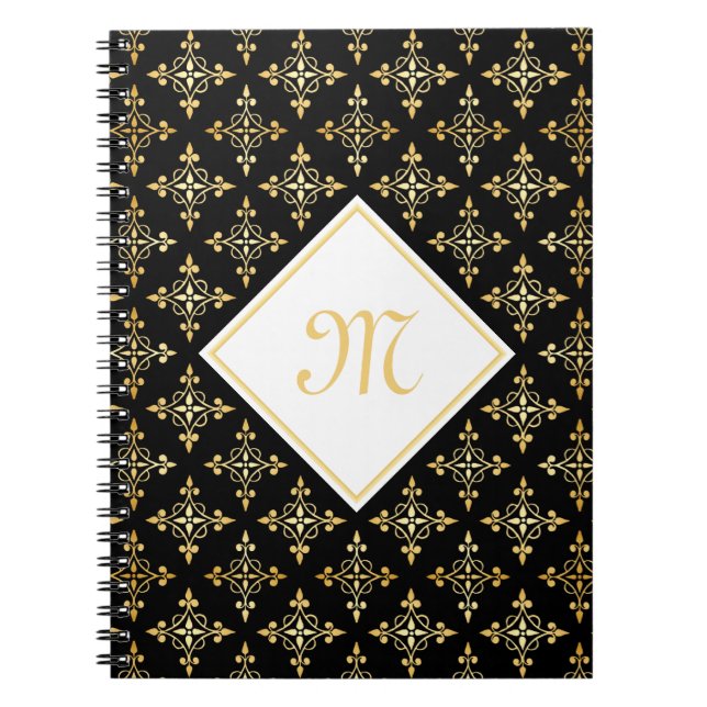 Luxus Monogram Black and Gold Quatre Floral Notizblock (Vorderseite)