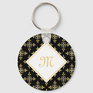 Luxus Monogram Black and Gold Quatre Floral Schlüsselanhänger